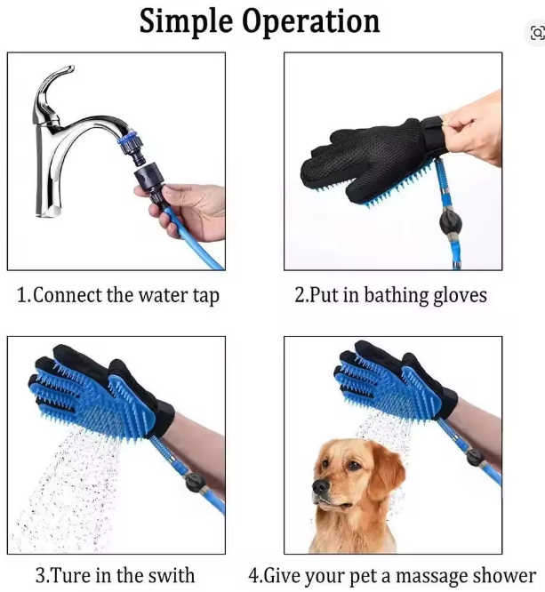 GUANTE MANGUERA 3 en 1 para Mascotas – ¡Baño, Cepillado y Masaje en un Solo Paso!